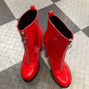 Dolls Kill red patent zip front  boots size 8. New
